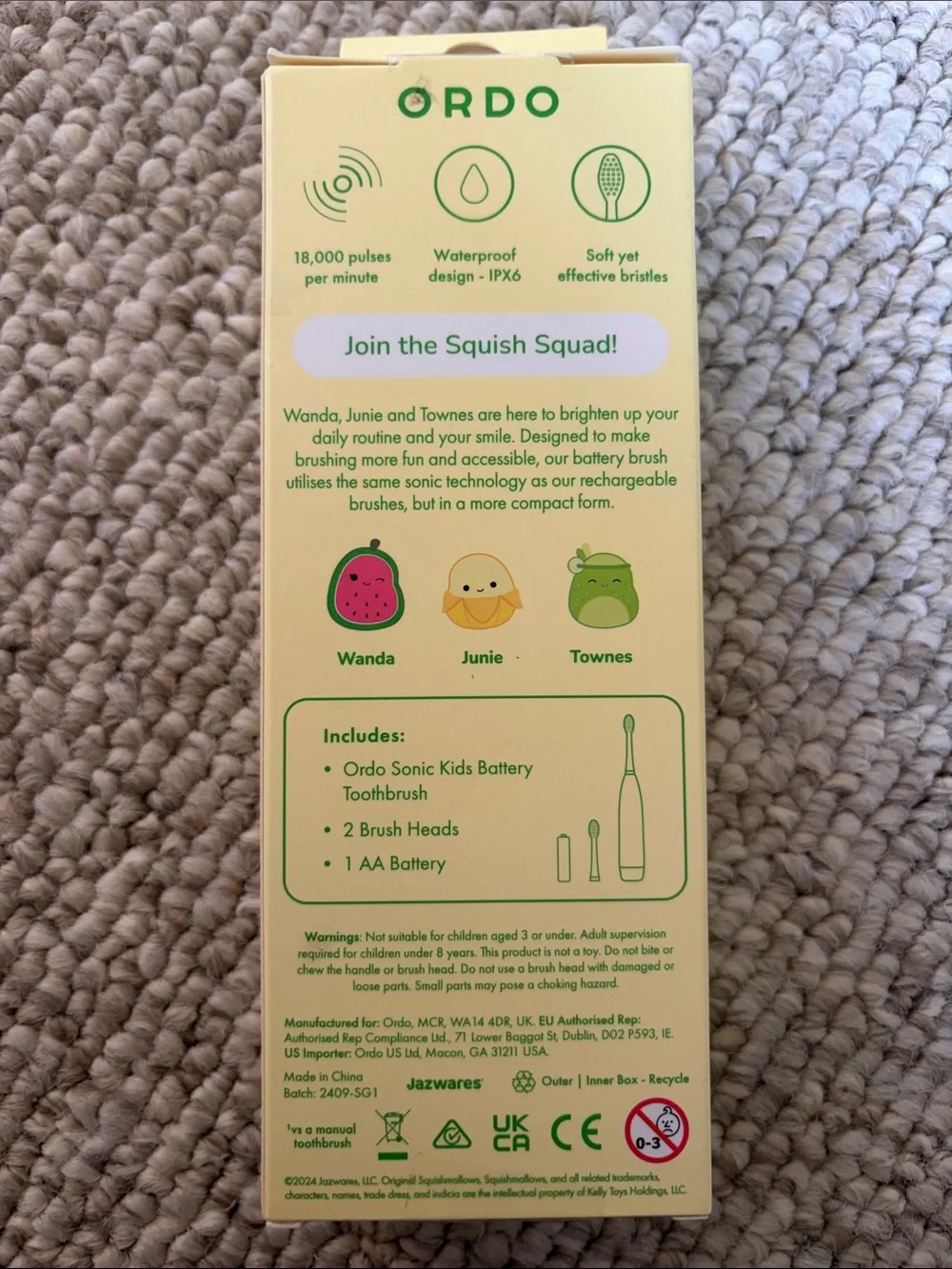 SQUISHMELLOWS Sonic Kids Yellow Battery Toothbrush with Fruit Design